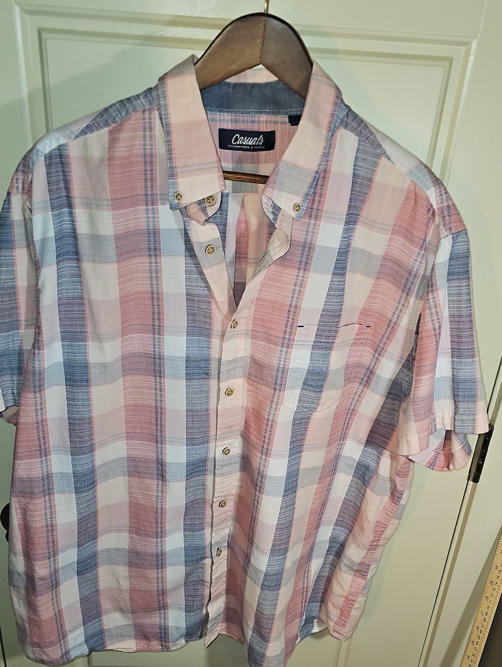 Roundtree & Yorke Pink and Blue Plaid Button-Down Casual Shirt Size XL